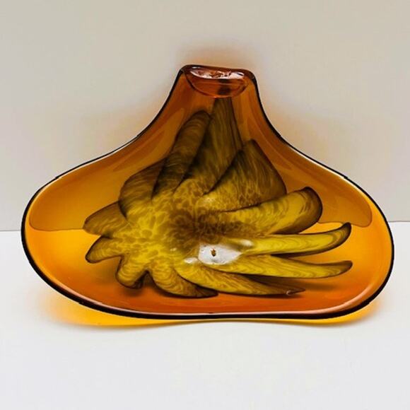 Vintage Mid-Century Italian Fratelli Toso Murano Amber & Gold Swirl Glass Bowl - Picture 10 of 10